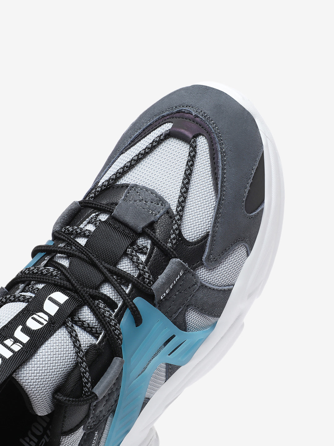 Front close-up of Grey Black chunky sneakers – Luxury casual shoes for men by Nickron